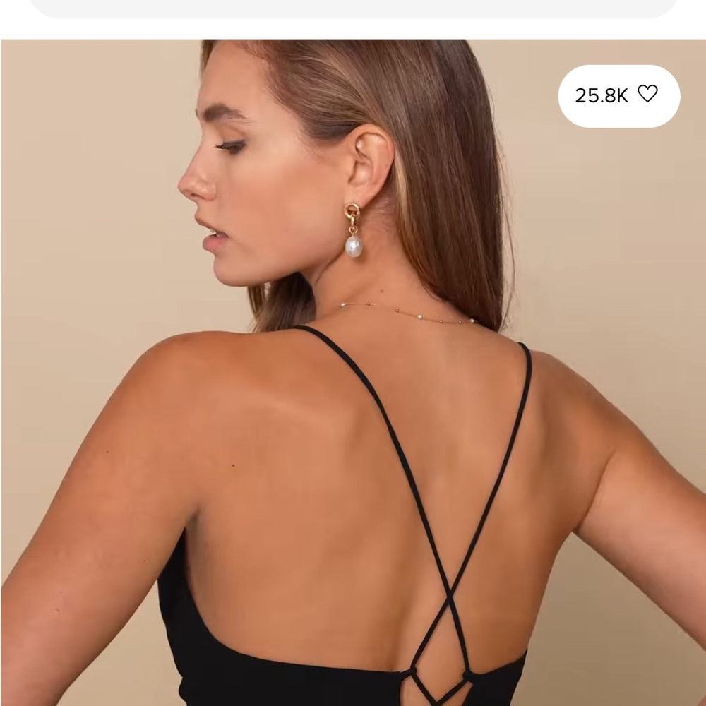 Lulus black lattice back chiffon over basic black  dress - Picture 2 of 6